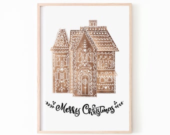 Christmas Printable Wall Art, Gingerbread House Printable, Christmas Prints Wall Art, Holiday Prints, Gingerbread house Print, Festive Art