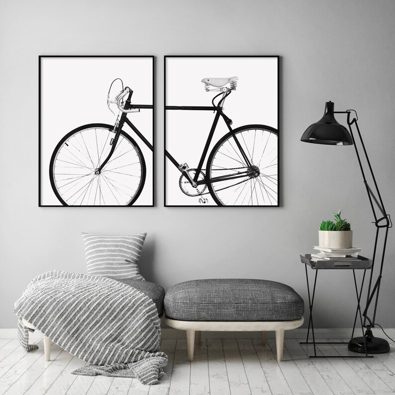 Bicycle Wall Art Black and White Print Set of 2 Print | Etsy
