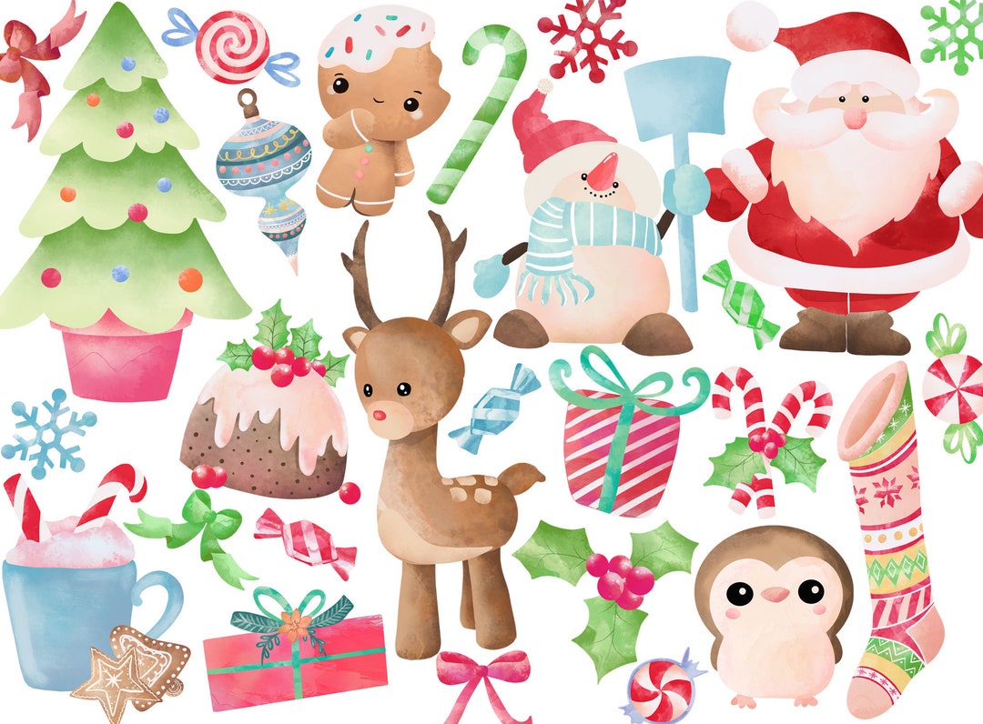 Watercolor Christmas Clipart Set, Holiday Clipart, Watercolor Clipart ...