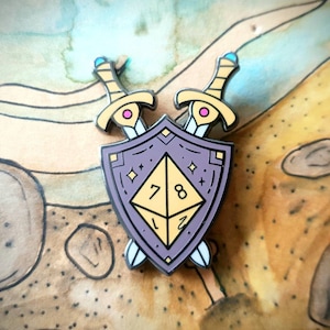 D8 Dice Shield Enamel Pin