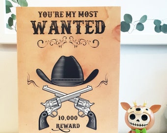 Carte de Saint Valentin sur le thème « WANTED » cowboy