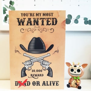 Cartão de Dia dos Namorados "WANTED" com tema Cowboy