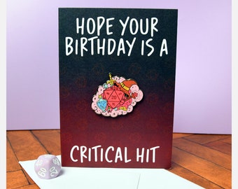 Critical Hit Enamel Pin Birthday Card