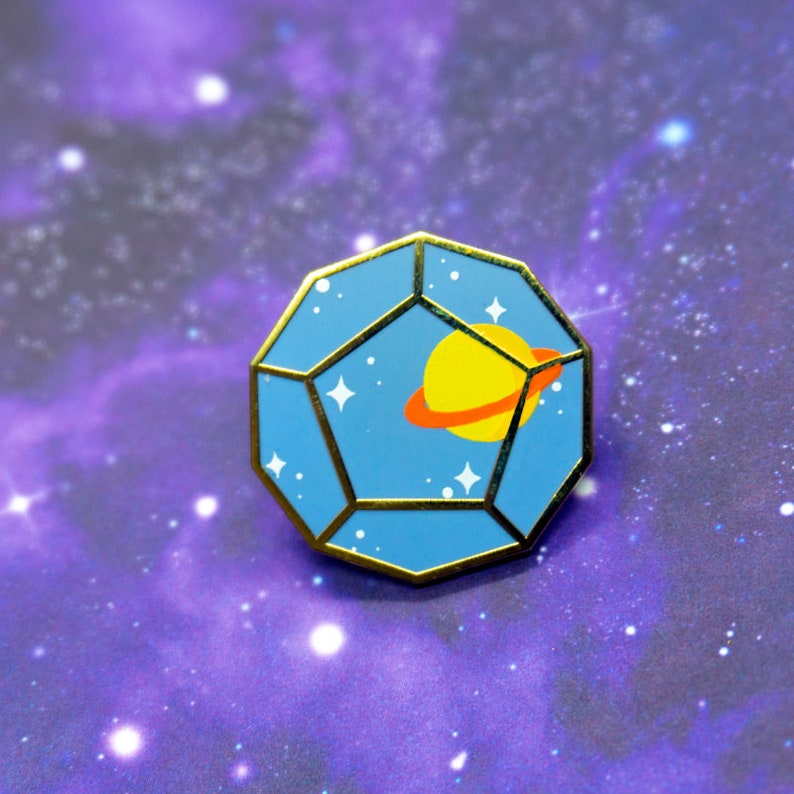 Starry Saturn D12, Gold Enamel Pin image 1