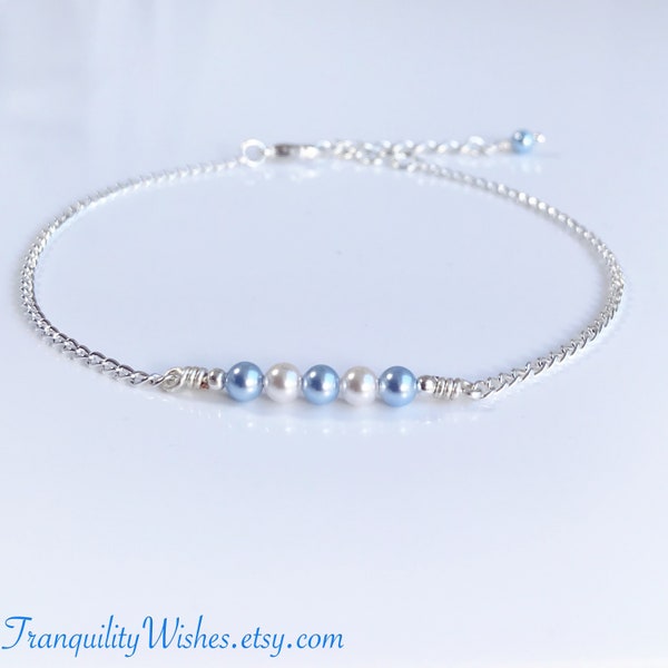 Etwas Blaues Fußkettchen. Etwas Blaues Armband. Perlen von Swarovski. Zukünftige Braut. Brautgeschenk. Hochzeitsgeschenk. Inklusive blauem Beutel und Geschenkpapier