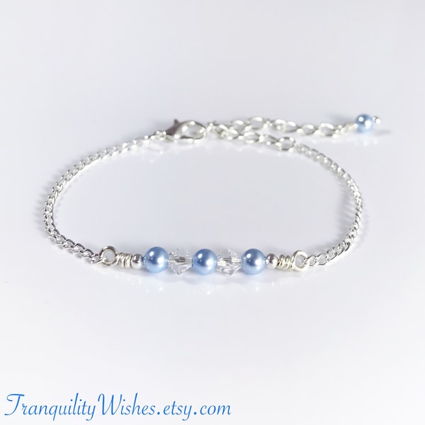 Something Blue Anklet. Bracelet. Swarovski Crystals. Swarovski Pearls. Unique. Bride To Be. Bride Gift. Wedding. Sterling Silver Plated.