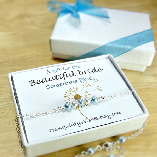 Sterling Silver Something Blue Anklet. Something Blue Bracelet. Pearls from Swarovski. Bride To Be. Bride Gift. Wedding Gift. Gift Box Incl
