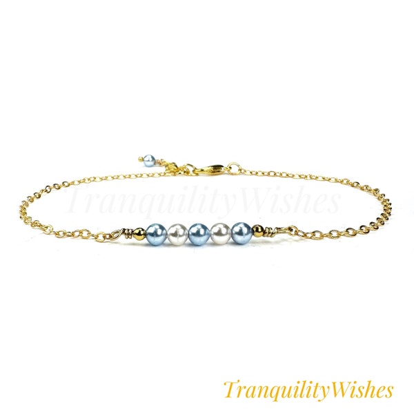 Something Blue Anklet. Something Blue Bracelet. Pearls from Swarovski. Bride To Be. Bride Gift.Wedding Gift. Incl a Blue Pouch & Gift Wrap