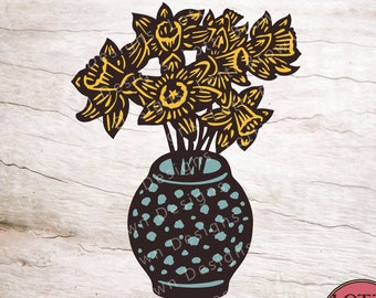 Vase of Daffodils SVG - Spring Flowers SVG - Daffodil SVG - Vase of Flowers Svg - Narcissus Svg - Easter Svg
