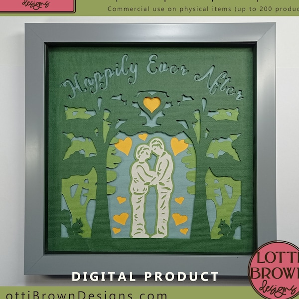 Two Men Engagement SVG, Gay Engagement Shadow Box SVG, Papercut Template - Svg, Dxf, Png, Eps - Gay Anniversary Svg