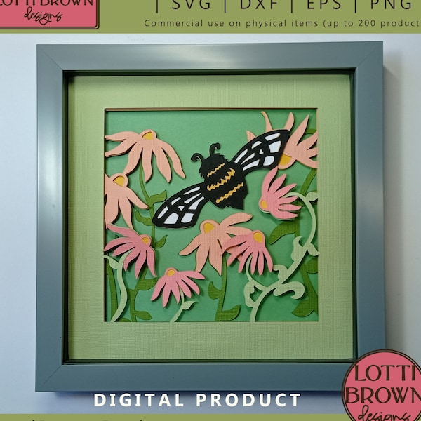 Bee Shadow Box SVG Template, Summer Shadow Box SVG, Bee Papercut Template - Svg, Dxf, Png, Eps