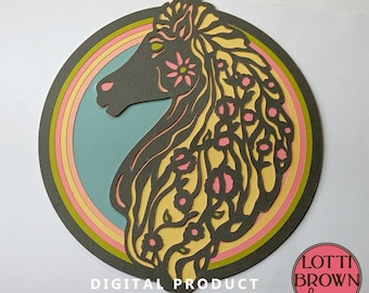 Layered Horse SVG, Horse Head SVG, Horse with Flowing Mane SVG Cut File - Svg, Dxf, Eps, Png for Cutting Machines or Cutting by Hand