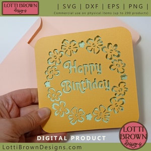 Floral Birthday Card SVG, Happy Birthday Card SVG, Floral Design Happy Birthday SVG Card for Cutting Machines - Svg, Dxf, Png, Eps