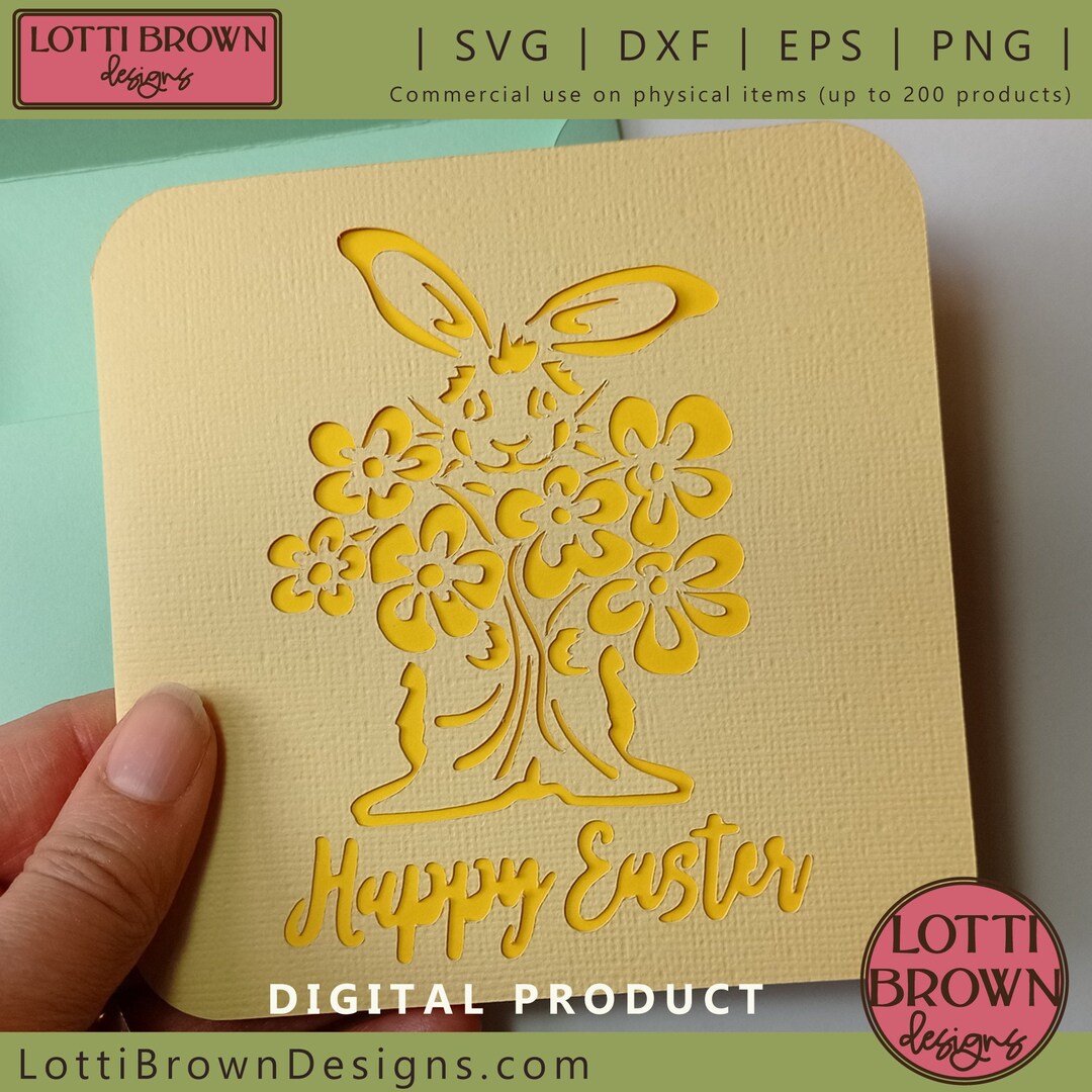 Easter Card SVG for Cutting Machines, Easter Bunny Card SVG Template to ...
