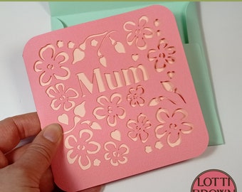Mum Card SVG for Cutting Machines , Mothers Day Card SVG,  Card Template, Floral Papercut Card Template,