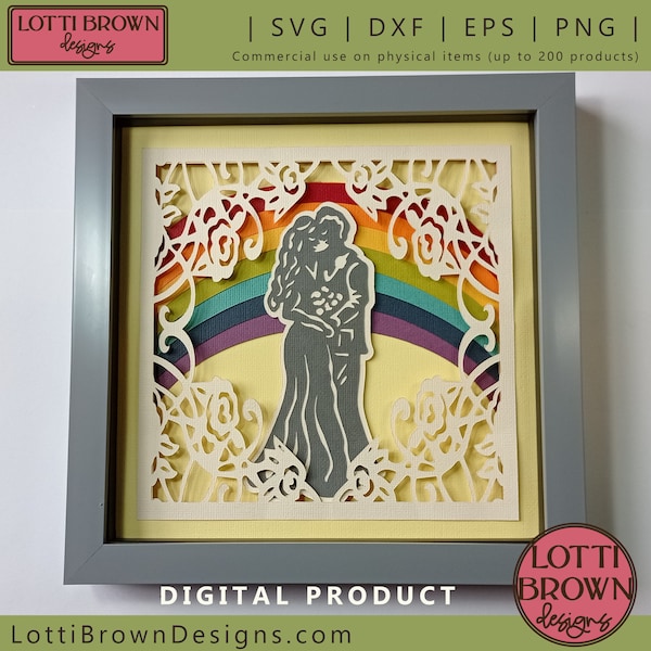 Rainbow Wedding Shadow Box SVG, Wedding Shadow Box Template, Layered Cardstock Papercut Template - Wedding Svg, Dxf, Png, Eps
