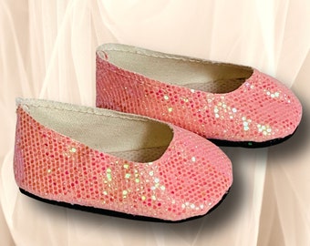 Sparkly Pink Slip on Shoes for Dolls, 18 inch Doll Shoes, Shoes for American Girl Dolls