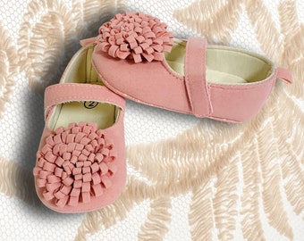 Pink Flower baby Girl Shoes, Faux Suede shoes for baby , Crib Shoes, Baby Shoes, Baby Shower Gift, Baby Walker Shoes