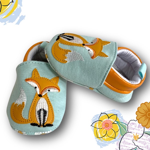 Fox Baby Shoes, Baby Booties, Crib Shoes, Baby Moccasins, Soft Sole Shoes, Baby Shower Gift, Unisex baby Shoes