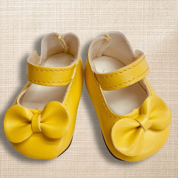 Bright Yellow Doll Shoes with Ribbon Bow for Girl Doll, 18 inch Doll, My Generation Doll, Doll Accessories