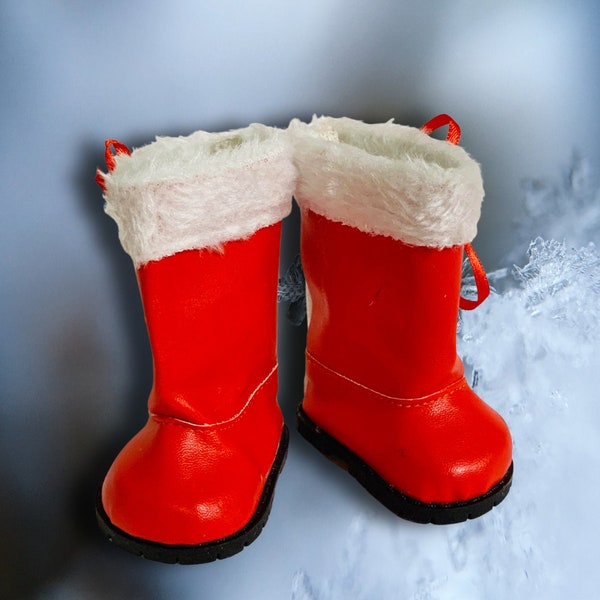 Red Boots with fur trim, Winter Boots, Boots for 18 inch Dolls, Doll Accessories