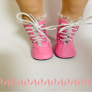 High Top Pink boots with raffles, Shoes for 18 inch Dolls, Boots for American Girl , Doll Accessories