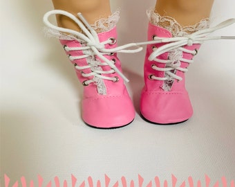 High Top Pink boots with raffles, Shoes for 18 inch Dolls, Boots for American Girl , Doll Accessories