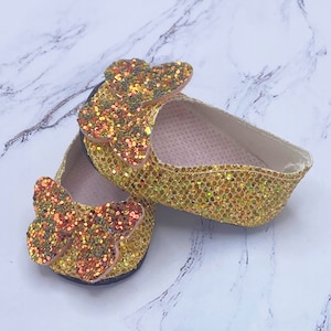 Sparkly Butterfly Shoes, Sparkly Gold Shoes for Dolls