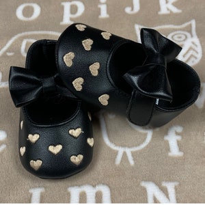 Black Leather Shoes for Baby, Baby Girl Shoes , Crib Shoes, Baby Shower Gift, Soft Sole Shoes, Skid proof Shoes