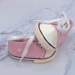 Pink Canvas Shoes for Dolls, Rhinestone Pink Sneakers, Sneakers for 18 inch Dolls