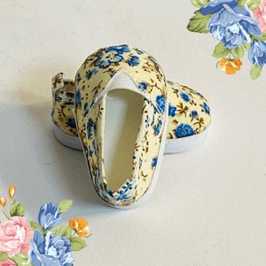 Blue Floral Shoes for Dolls, Shoes for 18 inch Dolls, Slip on Shoes for dolls
