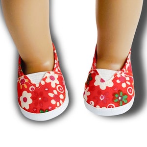Red Floral Shoes for Dolls, Slip on Shoes , Shoes for 18 inch Dolls, Doll Accessories