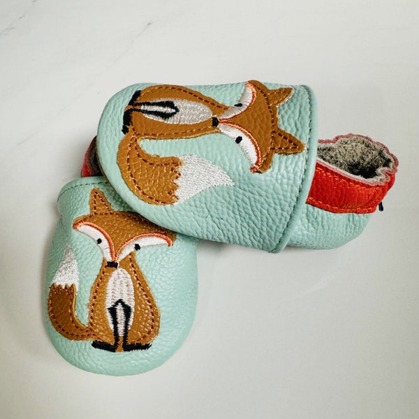 Genuine Leather Fox Booties, Slip On Fox Shoes for Infants