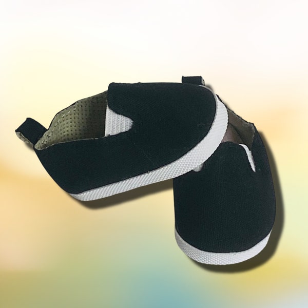 Black Canvas Shoes for Dolls, Slip On Shoes for 18 inch Dolls, AG Doll Shoes