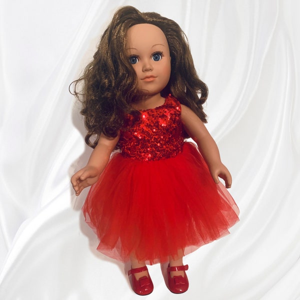 18 inch Red Sequin Dress, Sequin Dress for 18 inch Doll, Holiday Dress