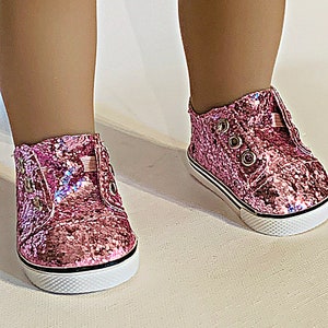 Pink Glitter Slip on Sneakers for 18 Inch Doll, Sparkly Pink Shoes ...