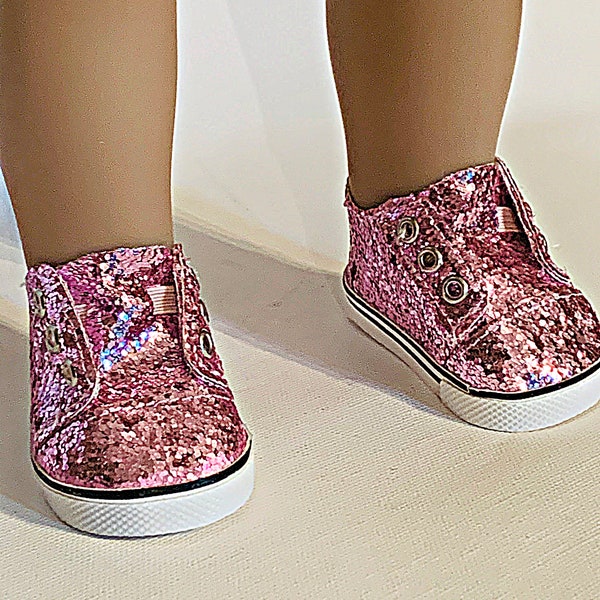 Pink Glitter Slip On Sneakers for 18 inch Doll, Sparkly Pink Shoes,  Girl Doll Shoes, Doll Accessories