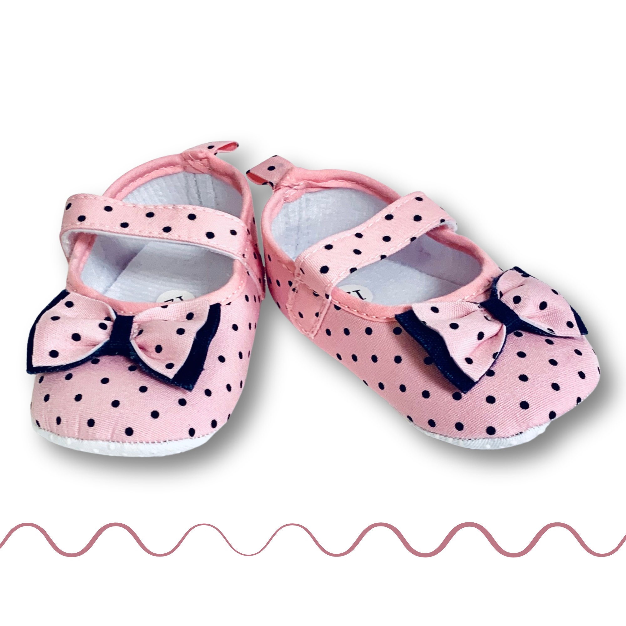 Baby Girl Shoes Pink and Black Bow Shoes Polka Dots Shoes Etsy