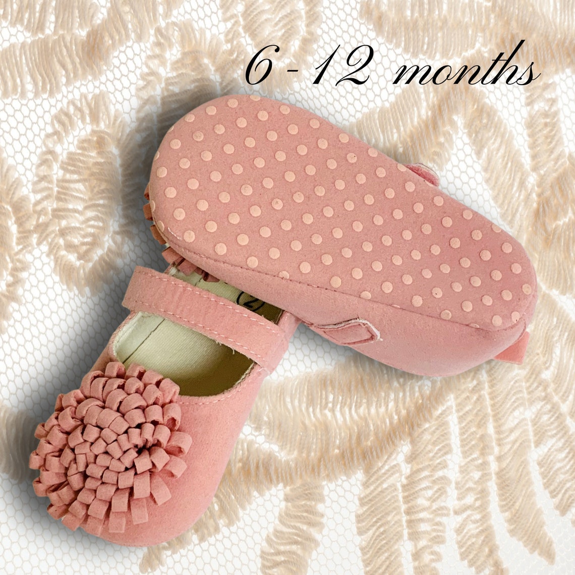 Pink Flower Baby Girl Shoes Faux Suede Shoes for Baby Crib Etsy