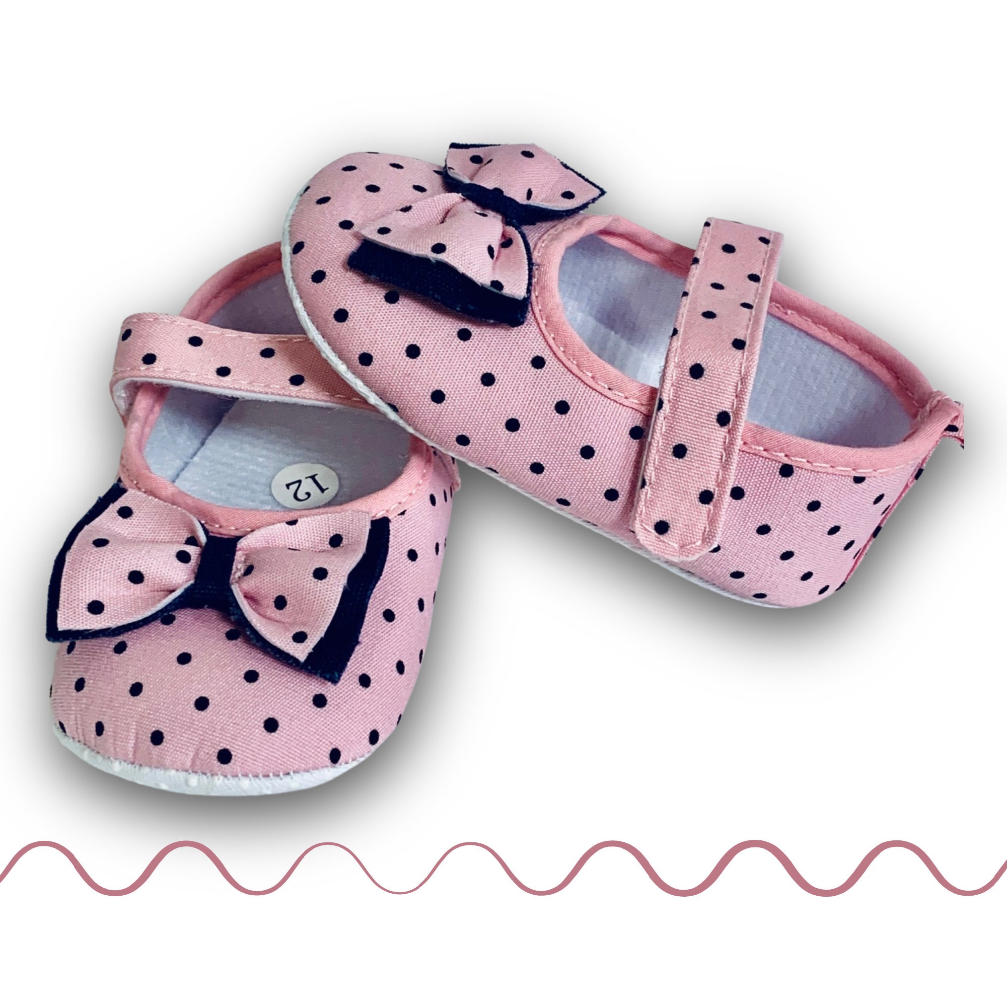 Baby Girl Shoes Pink and Black Bow Shoes Polka Dots Shoes Etsy