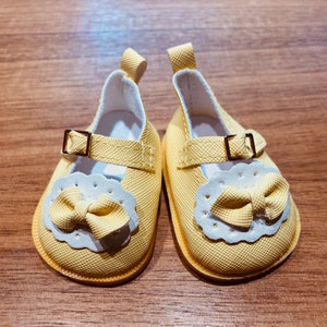 Yellow and White Bow Shoes for Dolls, Shoes for 18 inch Dolls , Mary jane Style Shoes