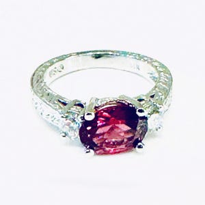 14K White Gold Diamond and Rhodolite Garnet Ring size 5.75, Ring for Special Occasions , Jewelry for Women