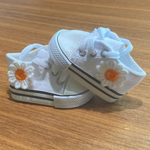 White canvas Sneakers with Daisy, Sneakers for 18 inch Dolls, Yellow Sneakers for Dolls