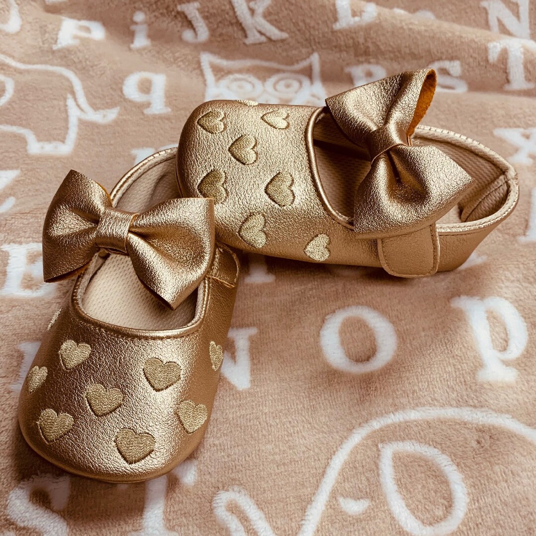 Gold Faux Leather Shoes for Baby Girl Bow Shoes for Baby Infant Shoes Soft Sole Shoes Baby Shower Gift Crib Shoes Etsy