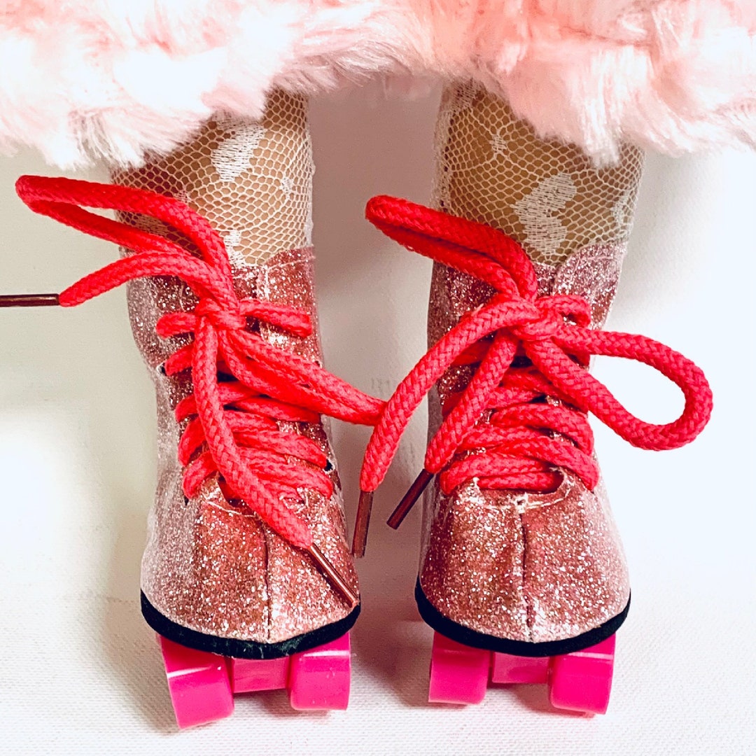 Glittery Pink Roller Skates for American Girl , Roller Skates for 18 Dolls, Roller Skates, Doll