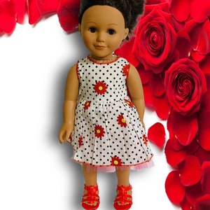 White dress with red Flowers for 18 inch Dolls, Dress for  Girl Dolls, Cloths for Dolls, Doll Accessories