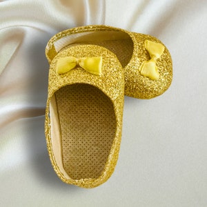 Gold Glitter Bow Shoes for Doll, Shoes for 18 inch Dolls, Dressy Shoes, Doll Accessories