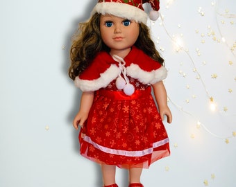 Christmas Doll Outfit, 3pc Outfit for 18 inch Doll, Dress for 18 inch Doll, Christmas Gift