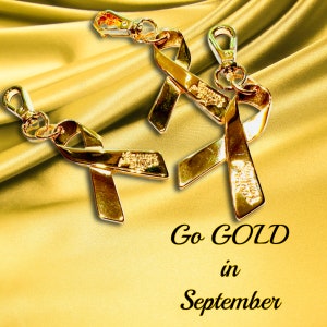 Gold Ribbon Keychain , Childhood Cancer Awareness Ribbon Charm