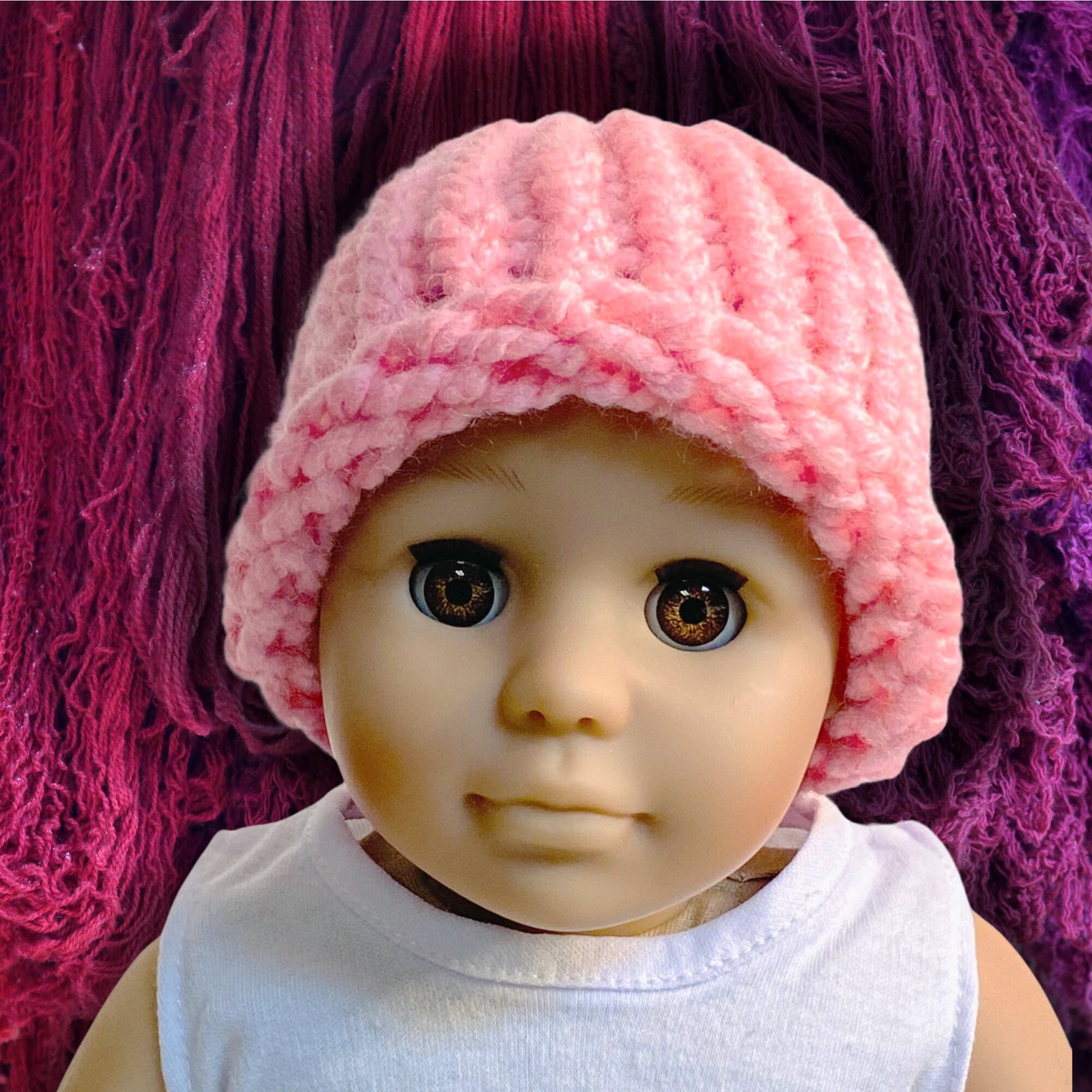 Pink Knitted Hat for Dolls, 18 inch Doll Hat,   Doll Hat, Doll Accessories